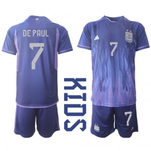 Argentina Rodrigo de Paul #7 Replica Away Stadium Kit for Kids World Cup 2022 Short Sleeve (+ pants)